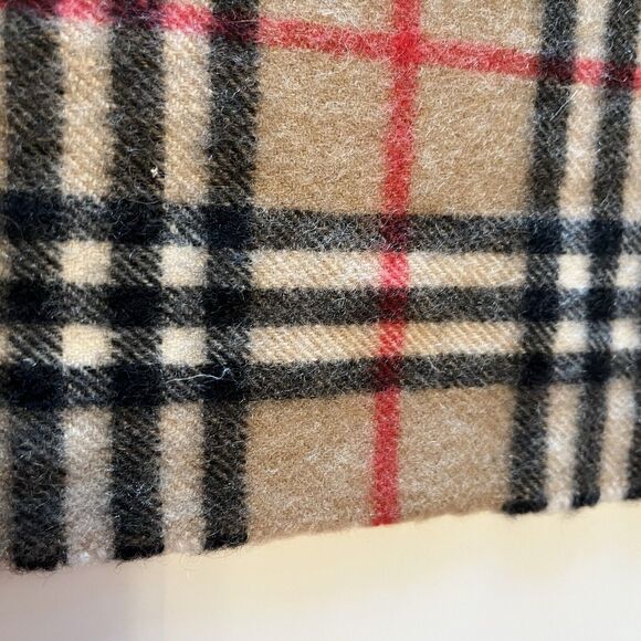 Burberrys Of London Vintage 100% Cashmere Classic Beige Nova Check Fringe Scarf - Picture 7 of 7